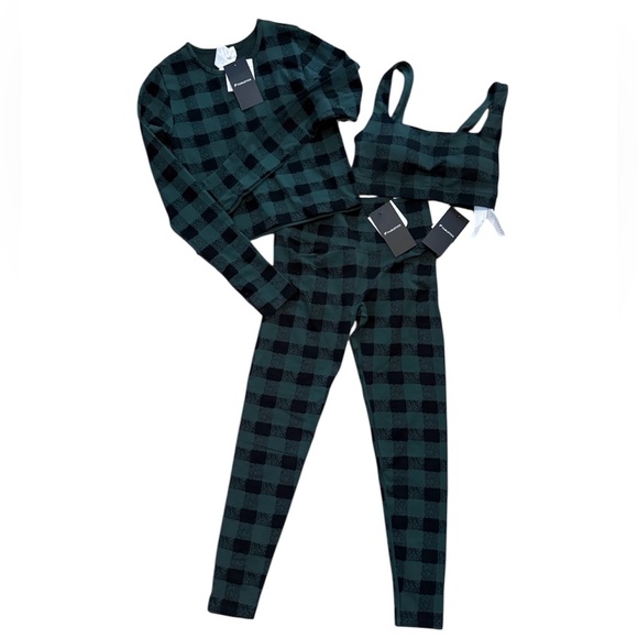 Fabletics Pants - Fabletics Green and Black Plaid Leggings 3-pc Set NWT